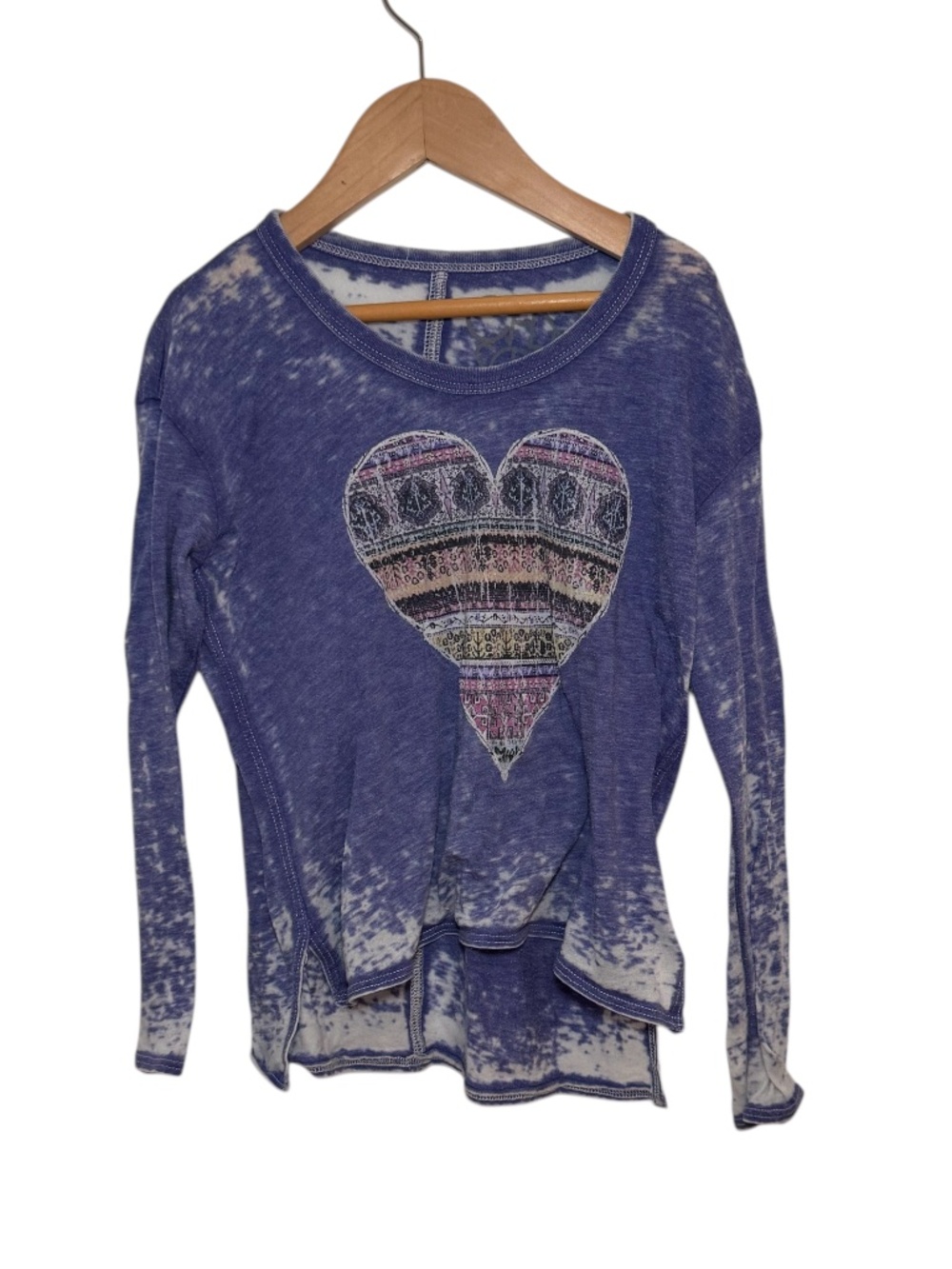 CHASER purple acid wash long sleeve tee with bedazzled heart detail - size 7/8
